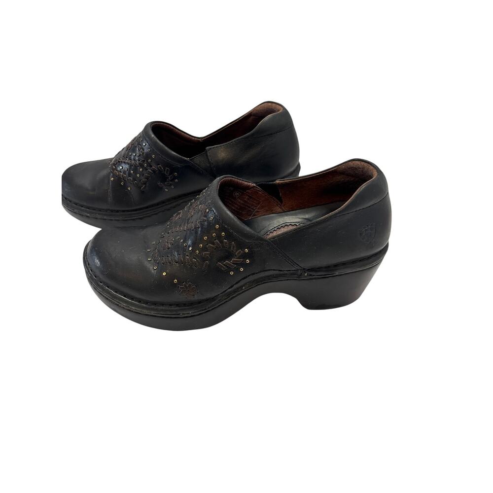 Ariat Women’s 7B Leather Western Clogs Black Floral Slip On Shoes Style 20850